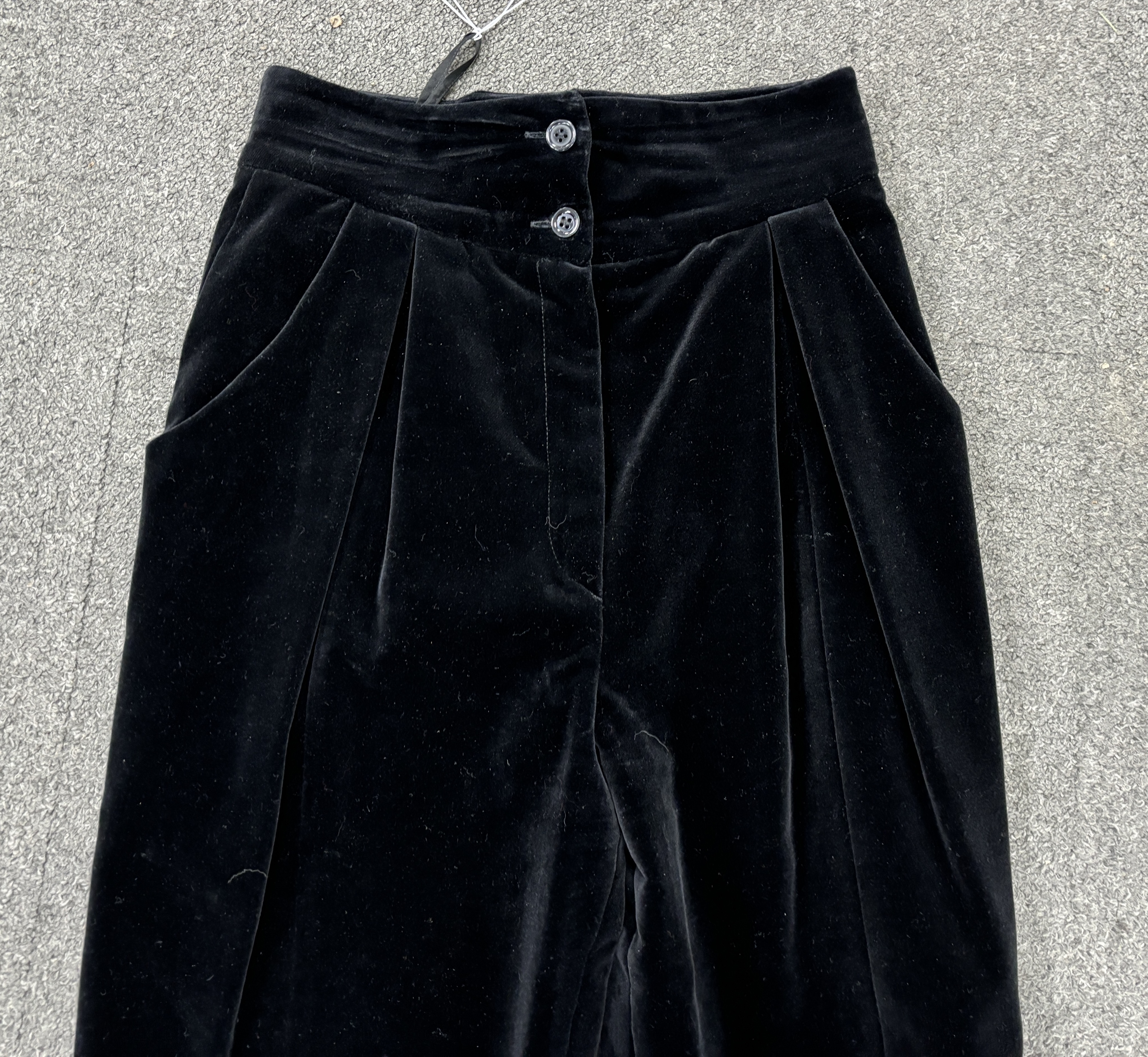 A Karl Lagerfeld lady's multi colour silk suit and a pair of velvet trousers, both size 38